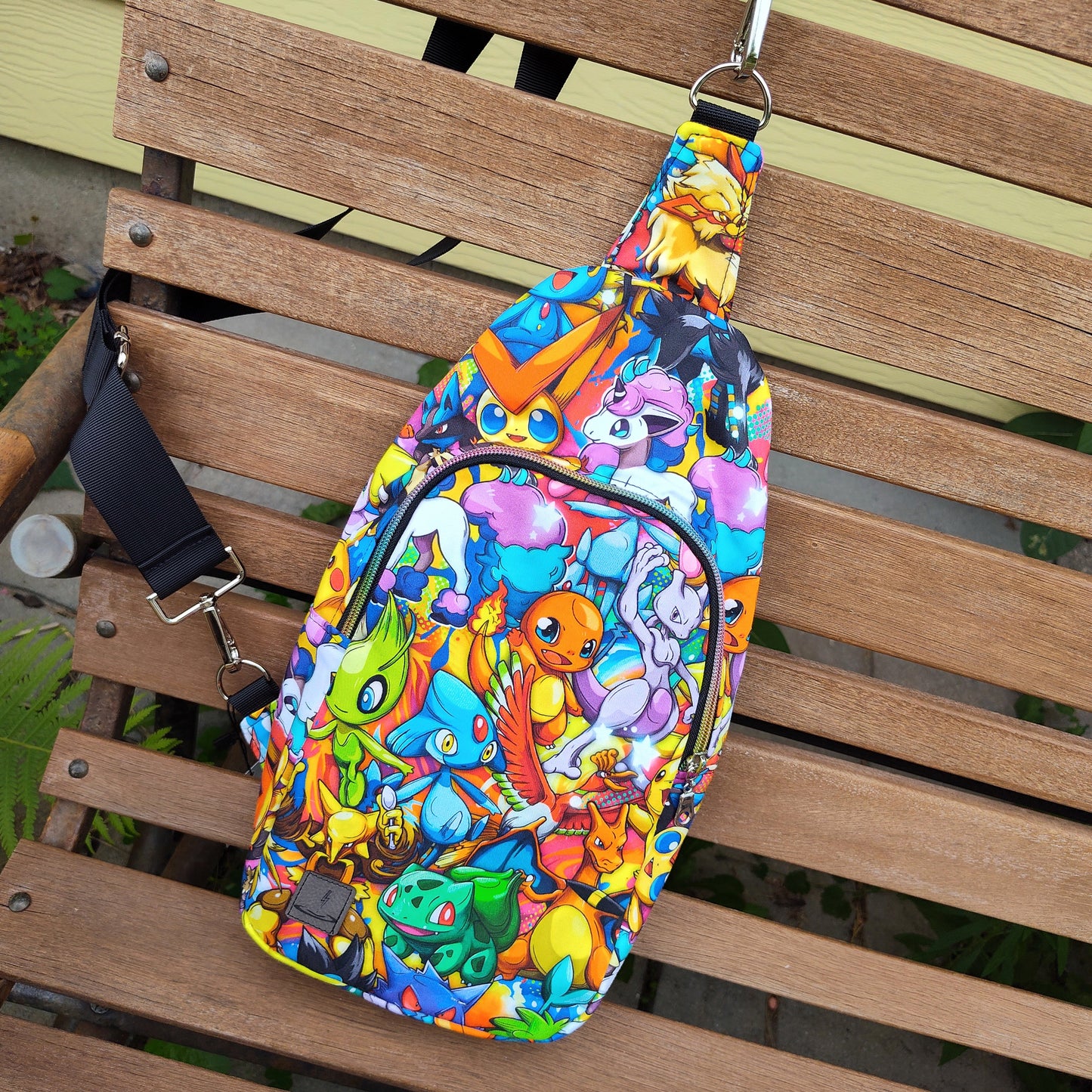 Bright Stacked Pocket Monsters Sling Backpack